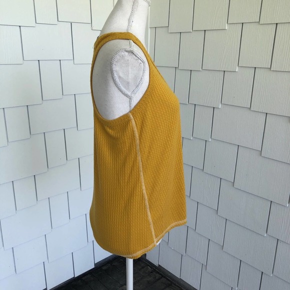 Socialite Women's Mustard Yellow Waffle Knit Scoop Neck Racerback Tank sz S - Picture 4 of 5
